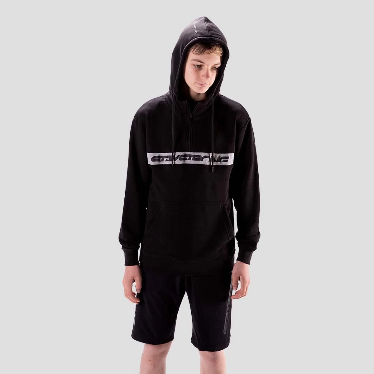 Stay Strong Cut Stripe 1/4 Zip Hoodie - Black/Grey - Image 2
